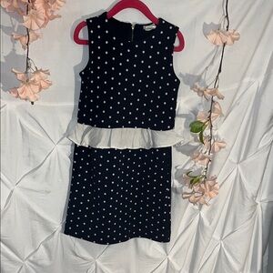 Crewcuts Navy Polka Dot Dress with White Peplum Ruffle